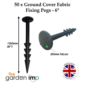 50 clavijas de membrana de barrera de malezas de jardín de tierra de 6" ganchos de tela anclaje de plástico - Imagen 1 de 5