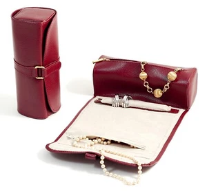 MAYFAIR RED LEATHER JEWELRY ROLL - LADIES TRAVEL ACCESSORIES - Picture 1 of 1
