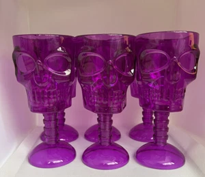 Purple Skull Glass Goblet Plastic Halloween Party Drink Kids Cup Wine Tumbler UK - Picture 1 of 8