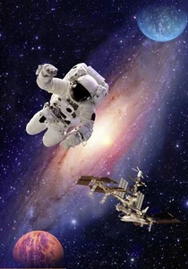 Interstellar Galaxy Space Man Digital 30" Panel 100% Cotton Fabric by The Panel - Picture 1 of 1