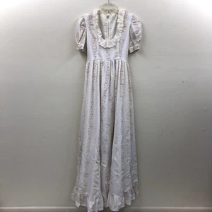 Vintage Homespun Gunne Sax Style 1970s Striped Cottagecore Floral Prairie Dress - Picture 1 of 20
