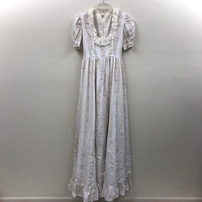 Maxi Vestido Vintage Victoriano Pradera Años 70 Amarillo Floral Manga Larga Gunne Sax Foto 1 de 4