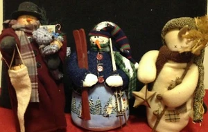 Christmas Lot Weighted Bottom Stuffed Snowman Figures Folk Holiday Craft Cloth - Picture 1 of 12