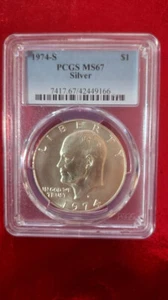 1974 - 1 Dollar PCGS MS67 SILBER EISENHOWER IKE DOLLAR 40% Silber - Bild 1 von 2