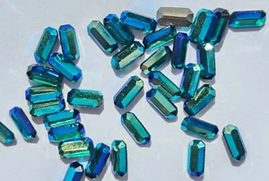 36 Vintage Glass Rhinestones  Aqua Blue 8x4mm Baguette TTC top Foiled PB  I5-4C - Picture 1 of 6