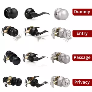 Entrance Door Handles Set Passage Door Knobs Bathroom Privacy Locks Nickel Dummy - Picture 1 of 16
