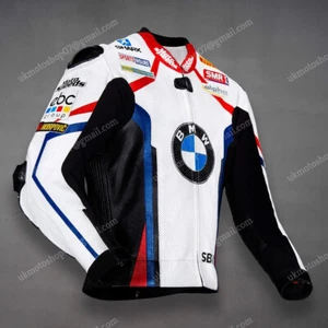 BMW Mens Motorcycle Biker Leather Jacket MOTOGP Racing Motorbike Leather Jackets - Picture 1 of 5