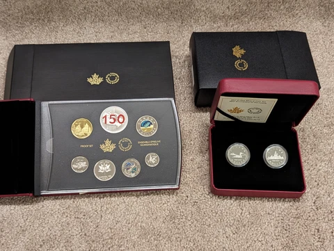 2017 2 SILVER COIN SETS CANADA ROYAL MINT Loonie 30th Anniv 150 Years Proof COAs Cover