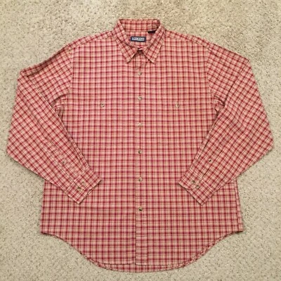 Lands End Shirt Mens Large Red Beige Plaid Long Sleeve Button Up Pockets - Image 1 of 4
