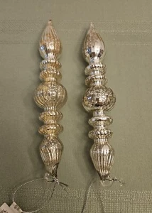 Versilberte Glas Endstücke Ornamente 8" 2er Set (2) Weihnachtsschmuck - Bild 1 von 4