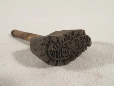 Folk Art Hand Carved Wood Textile Stamp Block Print Botanical ~ Big S - Image 1 of 3