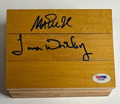 Tablero de piso Magic Johnson James Worthy firmado 6x4 1/2 Lakers Forum PSA BAS Foto 1 de 4
