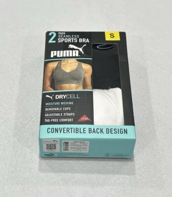 Sutiã esportivo feminino Puma pacote com 2 sem costura, branco/preto, tamanho P - Imagem 1 de 4