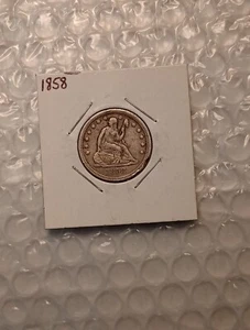 USA 1/4 Dollar, Seated Liberty Quarter 1858, XF. It Has Damaged Rim. - Picture 1 of 12