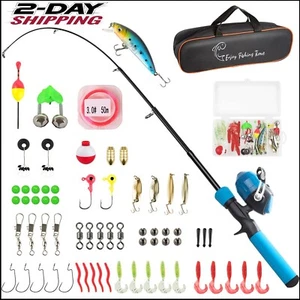 Kids Fishing Pole Kit, 59'' Telescopic Rod and Reel Beginner Combo with Spincast - Picture 1 of 7