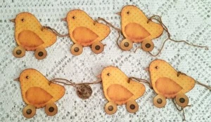 6-Easter-Primitive-Chicks-Fussy Cut-Spring-Prim-Linen Cardstock-Gift-Hang-Tags - Picture 1 of 1