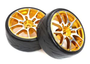 Precision Alloy Machined 10 Spoke Wheels & Tires Set (2) for 1/10 Drift W=26mm - Picture 1 of 1
