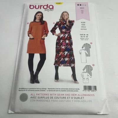 Burda Sewing Pattern 6381 Misses 10-20 Easy Dress Midi or Mini Retro 1980s - Image 1 of 4