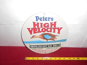 VINTAGE 10x10in PETERS HIGH VELOCITY SHELLS ADV SIGN HEAVY METAL PORCELAIN -933B - Picture 1 of 6