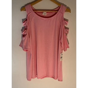 Ava James Women's XL Cold Shoulder Ribbed Knit Tunic Top Pink - Picture 1 of 4