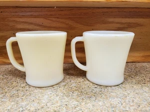 Set Of 2 USA Vintage Fire King Ivory Flat Bottom D Handle Oven Wear Shaving Mug - Picture 1 of 6