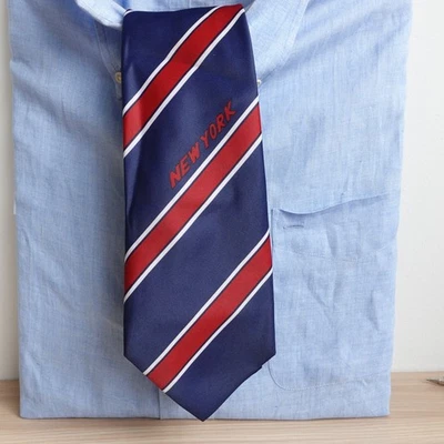 Corbata a rayas Repp para hombre azul rojo logotipo de Nueva York corta sarga ancha RONAN Japón Foto 1 de 4