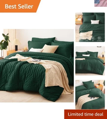 Lujoso juego de edredón Queen verde esmeralda - 7 piezas ropa de cama Seersucker Foto 1 de 4