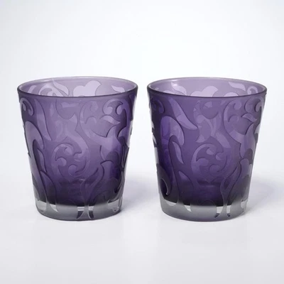 Par de vasos de vidrio artístico esmerilado púrpura Michael Weems Elise Iris Apfel 4"h Foto 1 de 4