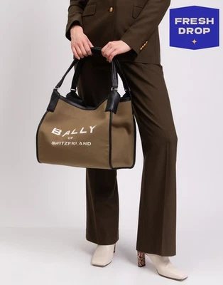 RRP€1425 BALLY Canvas & Leather Tote Bag Large Logo Double Handles Magnetic Snap - Image 1 of 4