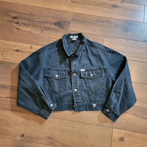 Chaqueta corta de colección años 80 Georges Marciano Guess negra de mezclilla manga murciélago para mujer L - Imagen 1 de 5
