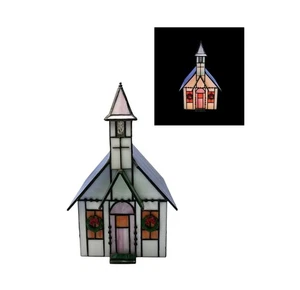 Coronas de luz nocturna acento lámpara iglesia ciudad iluminada vitral estilo Tiffany - Imagen 1 de 9