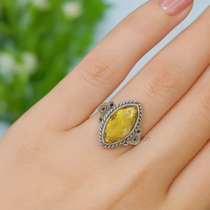 925 Sterling Silver Citrine Gemstone Ring Handmade Boho Ethnic Jewelry for Her - Picture 1 of 4