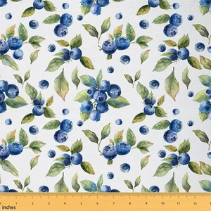 Watercolor Blueberry Fabric by The Yard Outdoor Fruits Botanical Leaves Decor... - Picture 1 of 6