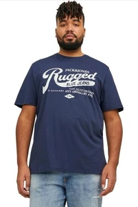 JACK & JONES Herren T-Shirt Rundhals Kurzarm Logo Navy Blau 2XL Neu mit Etikett - Bild 1 von 9