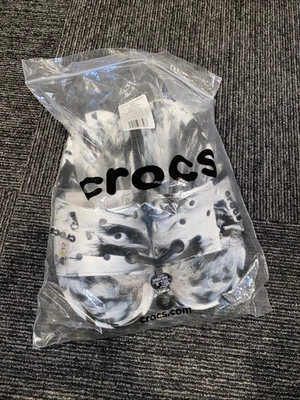 Crocs Classic Marbled Slide Sandals Men's 10 Black White 206879 NEW - Image 1 of 4