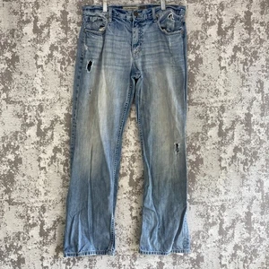 BKE Denim Tyler Straight Leg Jeans Mens Size 32R Blue Distressed Medium Wash - Picture 1 of 18
