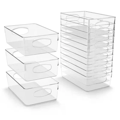 SORBUS Medium Clear Plastic Storage Bins with Handles for Shelves, 10-Pack Organizers a
