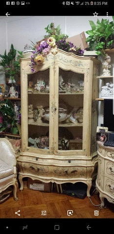 Vintage French Hand Painted Curio chic Display Cabinet Case Ventrine Cover