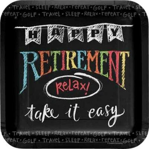 Retirement Chalk Plates SQR 9" 8CT - Picture 1 of 1
