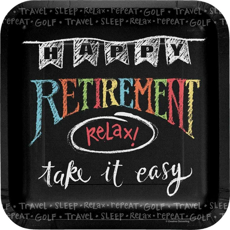 Retirement Chalk Plates SQR 9" 8CT - Image 1 of 1