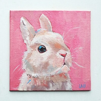 Cute bunny Original Oil Painting Animal Painting 6'x6' Pet Portrait - Image 1 of 4