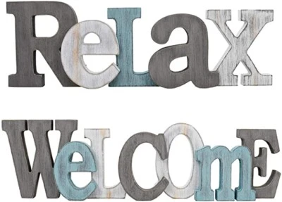 Rustic Wooden Welcome / Relax / Home Cutout Sign Freestanding Tabletop Wall Sign - Image 1 of 4