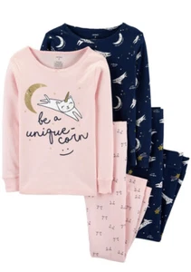 Girls Pajamas carters 4 pc pajamas Size 3t Cat Unicorn - Picture 1 of 2