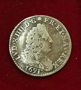 France , Louis XIV , 1/12 Écu aux 8 L , 1691 L couronnée , LILLE Argent TTB - Imagen 1 de 2