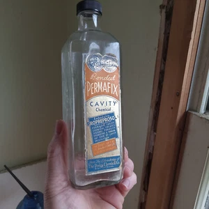 1930s DODGE PERMAFIX CAVITY UNDERTAKER BOTTLE FOR EMBALMING DEAD BODIES - Picture 1 of 5