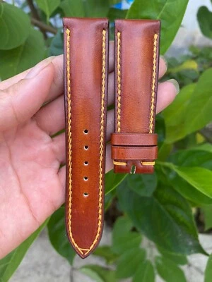 Correa de reloj de cuero de vaca Veg genuino amarillo oscuro de 20 mm/18 mm, correa de reloj de cuero Foto 1 de 4