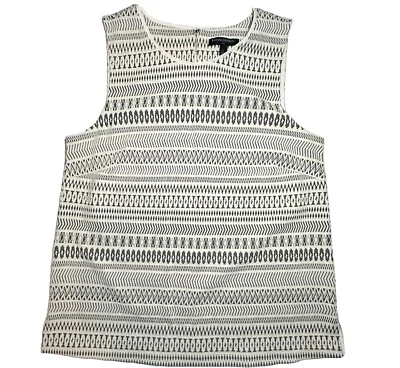 Banana Republic Cream Black Lace Top Blouse Women Cotton Geometric Sleeveless L - Image 1 of 4