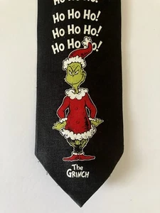 Dr. Seuss Brand Men's Necktie Tie Polyester The Grinch Ho Ho Ho Santa Suit 57" - Picture 1 of 6