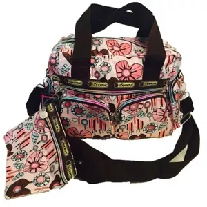 Damas Mujeres Rosa Nailon Patrones de Corazón Bolso de Hombro o Bolso de Mano con Correa - Imagen 1 de 1