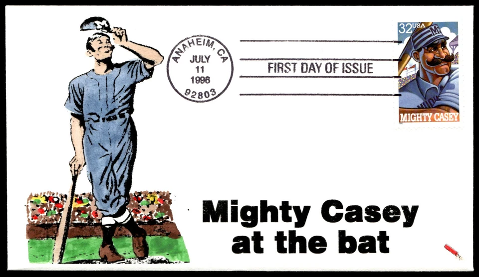 1996 FDC Mighty Casey at Bat American Folk Heroes Hand Colored Dynamite Cachet - Image 1 of 2